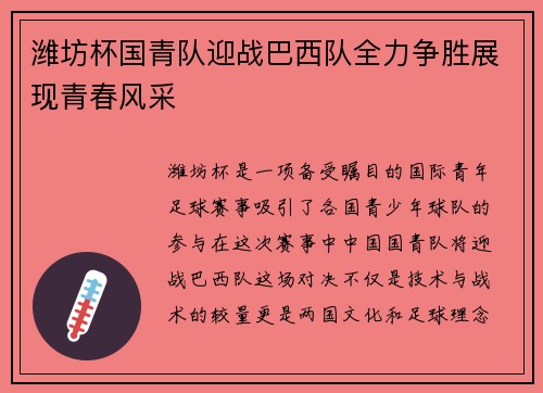 潍坊杯国青队迎战巴西队全力争胜展现青春风采